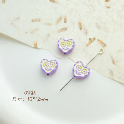 Cat Strawberry Moon Metal Beads Purple Tone Baking Painted 10pcs 10