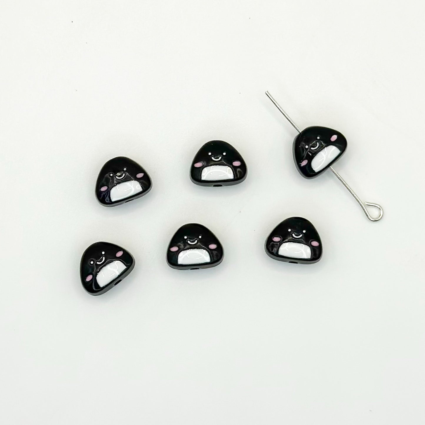 Japanese Rice Ball Metal Beads 8*10mm Enamel Painted Alloy 10pcs 16