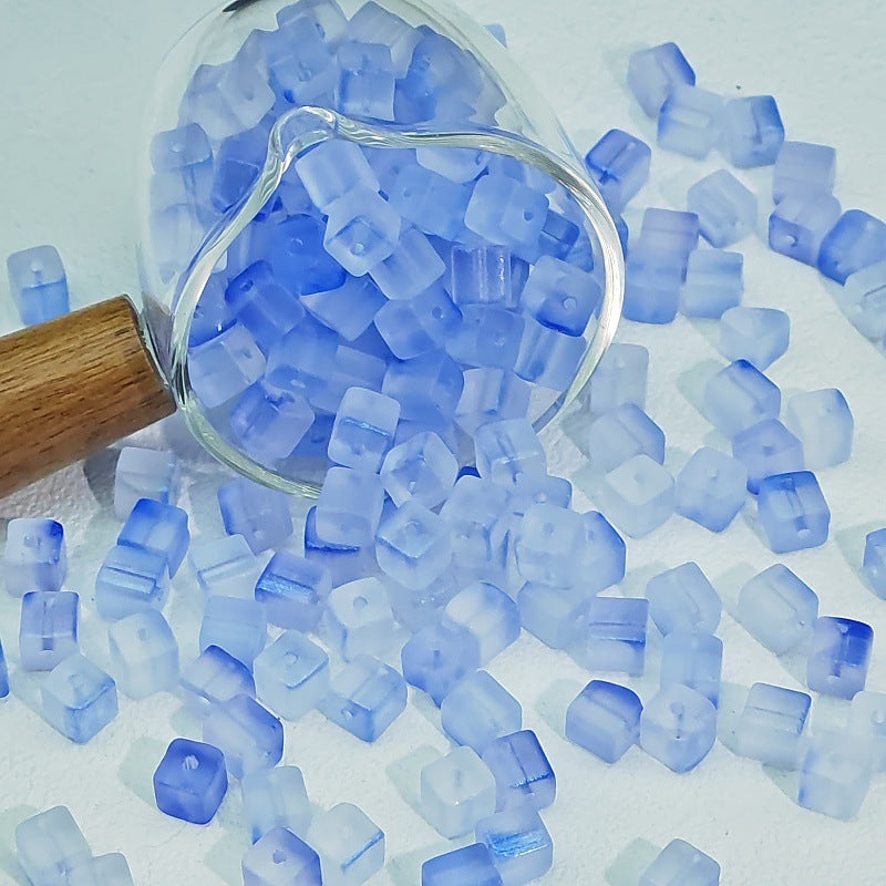 Transparent Sugar Cube Glass Beads 7mm Frosted Pastel 50pcs 21