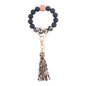Silicone Beaded Wristlet Keychain with PU Tassel and Wood Accent 7