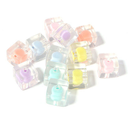 Frosted Square Acrylic Beads 12mm Colored Transparent 30pcs 8