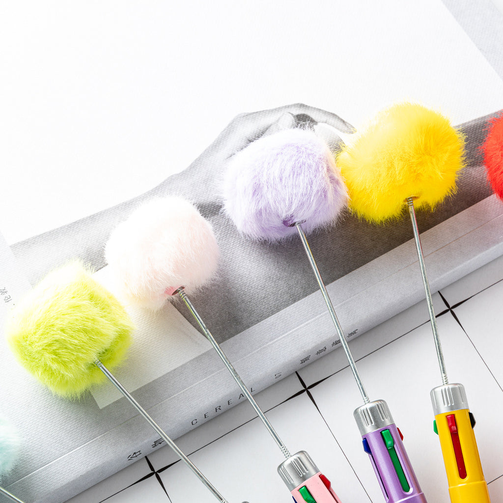 Beadable Pen Plastic Multicolor Fur Ball 4 Ink Colors 1pc 2