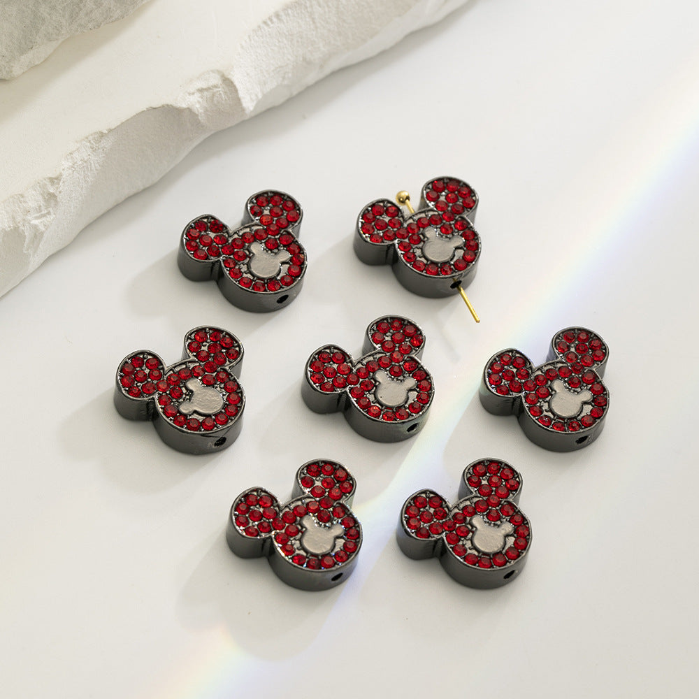 Double Sided Mickey Head Rhinestone Beads 11x16mm Zinc Alloy 10pcs 7