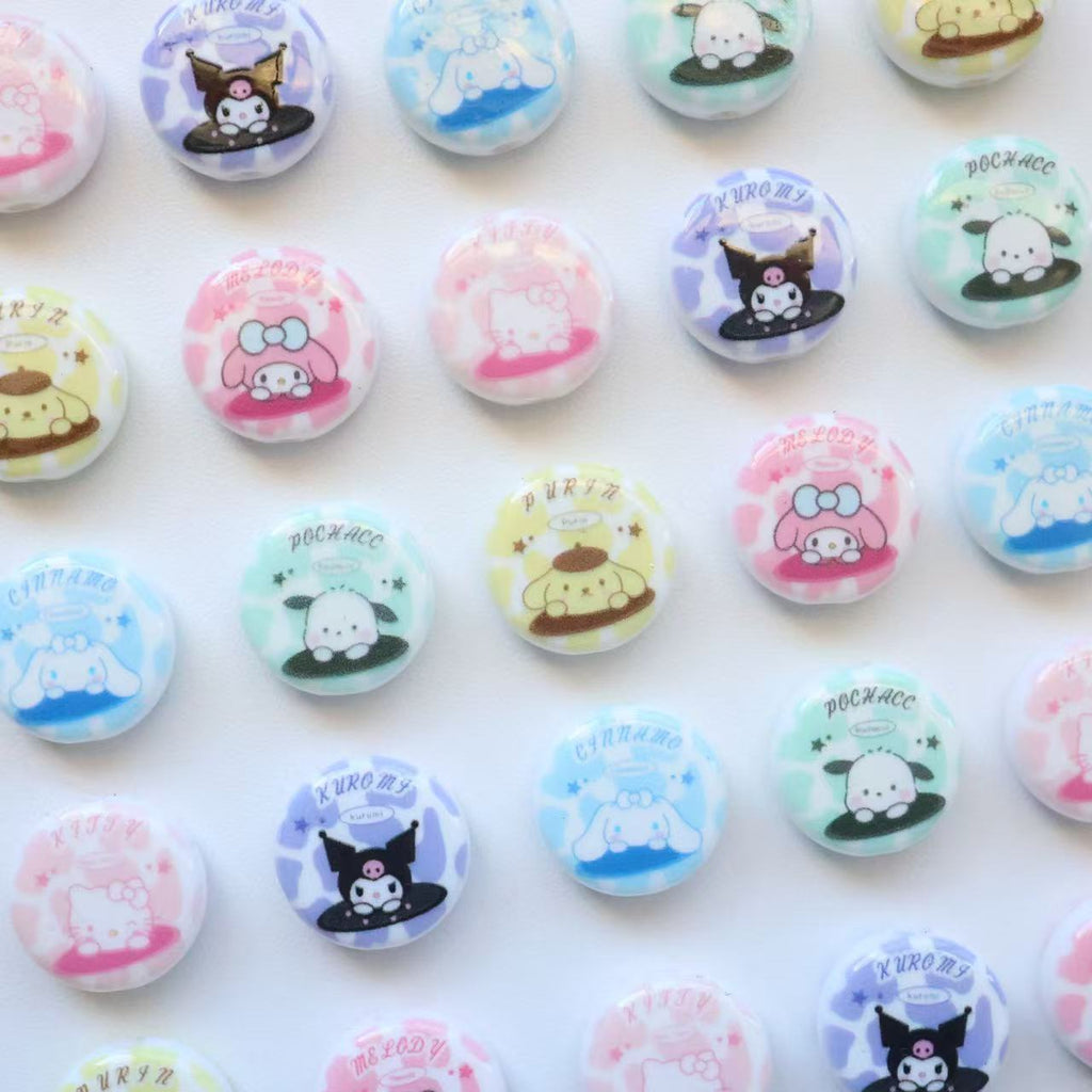 Disc Acrylic Beads 18mm Sanri Figures Pastel Mixed 20pcs