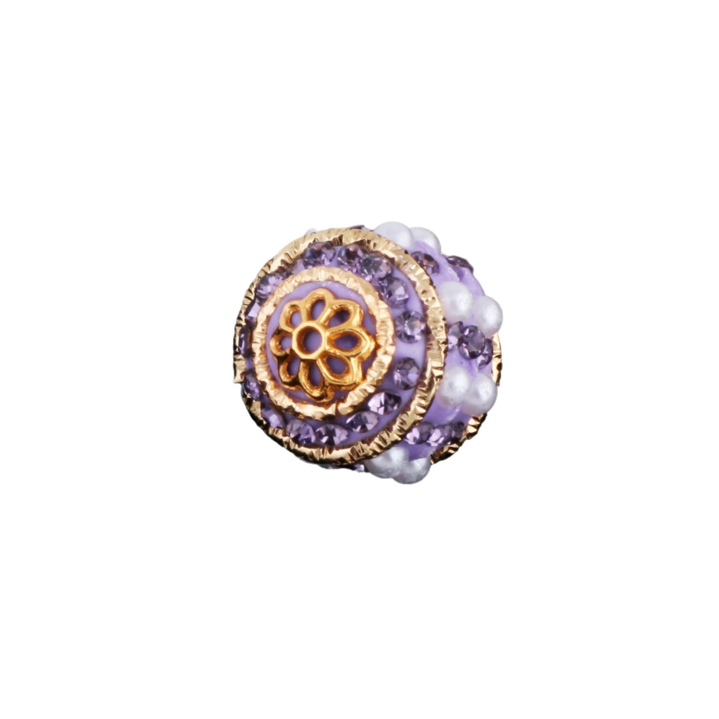 Vintage Nepal 15mm Rhinestone Beads Artificial Pearl Embedded 6pcs 5