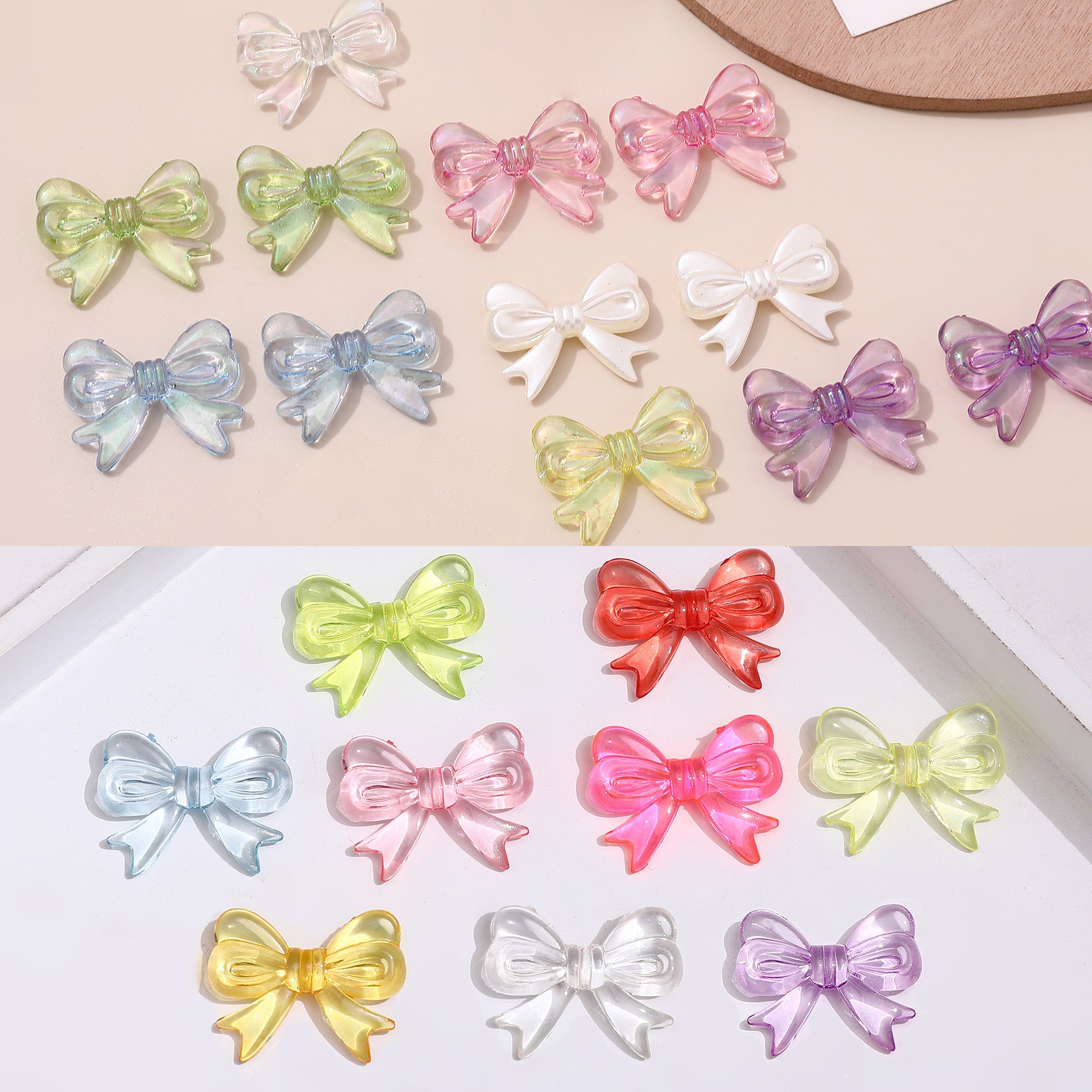 Colored Clear Bow Ribbon Acrylic Beads 18mm Translucent 100pcs 8