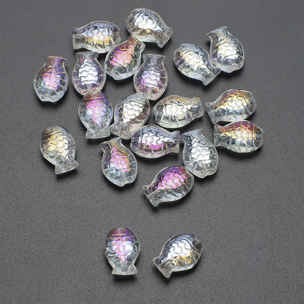 Electroplated Fish Glass Beads 10x14mm Japanese Style Perforated 30pcs 6