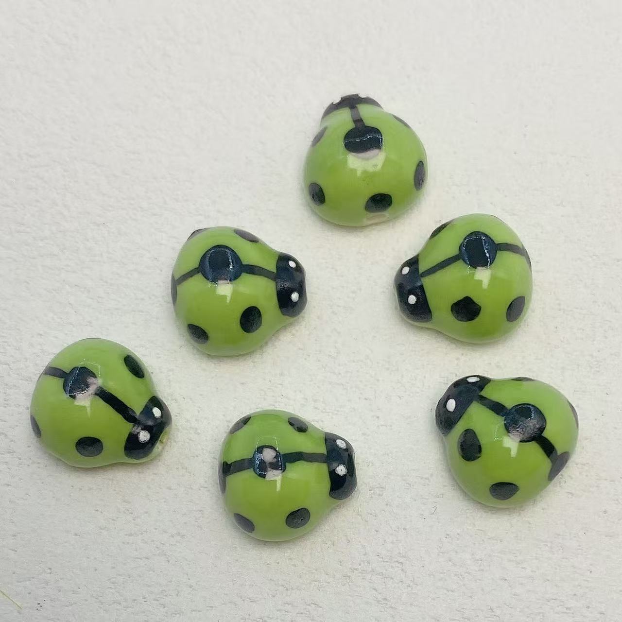 Colorful Ladybug Ceramic Beads 14mm Hand Painted Glazed 10pcs 13