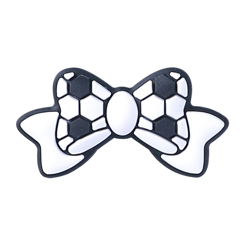 Silicone Focal Beads Baseball Bow Yellow with Baseball Stitching 20pcs 8