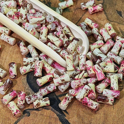 Painted Bamboo Tube Glass Beads 6X12mm Marbled Earth Tone 50pcs 7