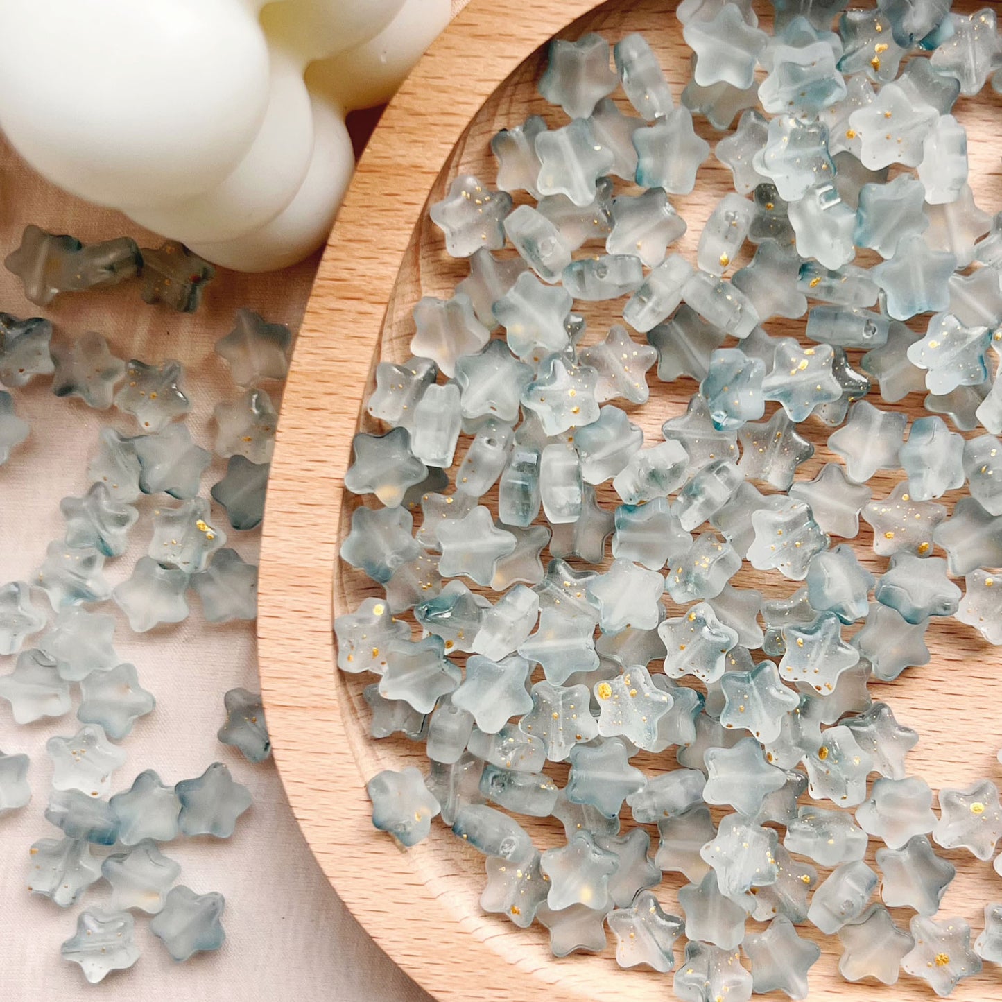 Frosted Pentagonal Star Glass Beads 8mm Soft Glow with Gold Flecks 30pcs 9