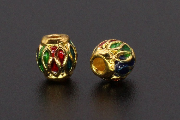 Round Metal Beads 6mm Vintage Cloisonne Large Hole Enamel 10pcs 5