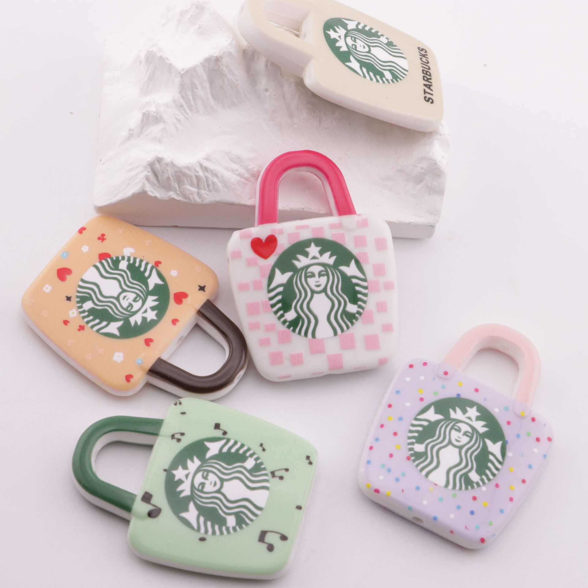 Flat Tote Bag Acrylic Beads Matte Pastel Heart Music Note 10pcs 3