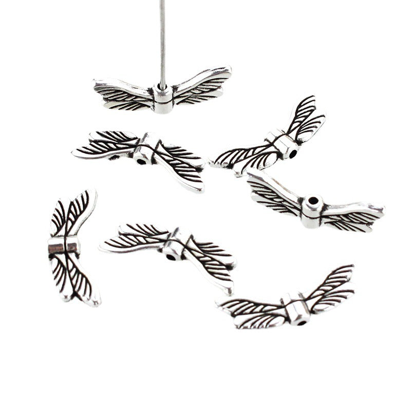 Angel Wings Metal Beads Antique Silver Tone 20pcs
