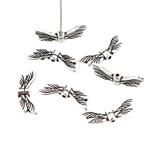 Angel Wings Metal Beads Antique Silver Tone 20pcs