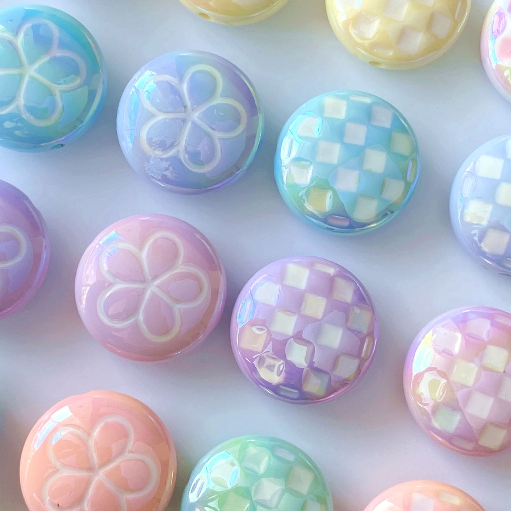 UV Plating Round Acrylic Beads 25mm Summer Fantasy Floret 100pcs 4