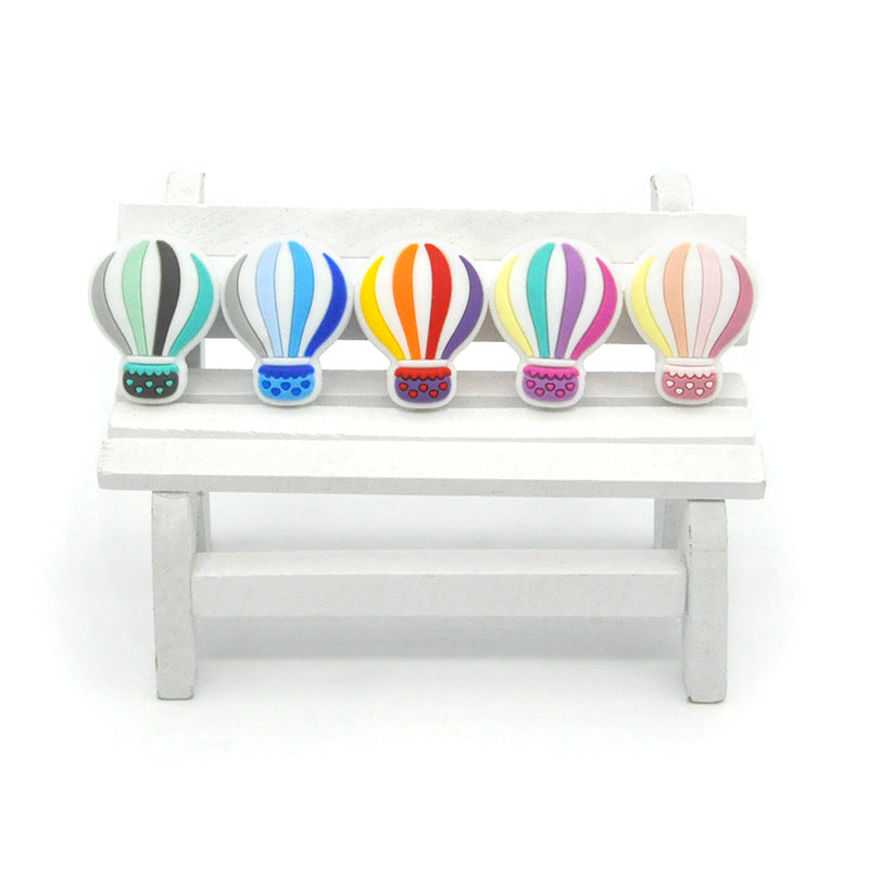 Silicone Focal Beads Hot Air Balloon Rainbow Stripes Scalloped Basket 20pcs 3