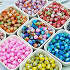 Antique Imitation Ceramic Splash Ink Round Glass Beads 10mm 100pcs 2