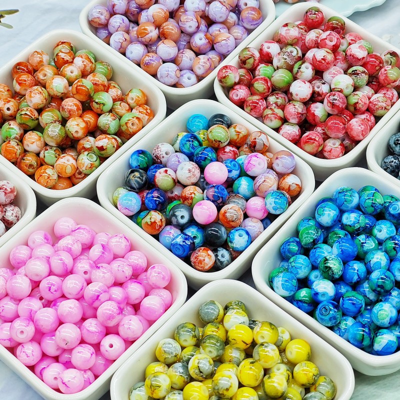 Antique Imitation Ceramic Splash Ink Round Glass Beads 10mm 100pcs 2