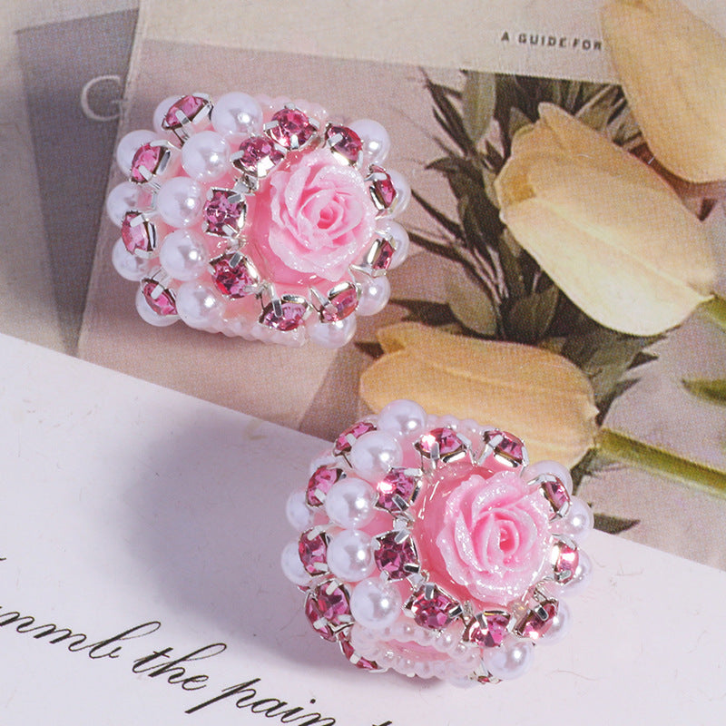 Fancy Rose Rhinestone Beads 25mm Polymer Clay Encrusted 5pcs 6