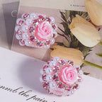 Fancy Rose Rhinestone Beads 25mm Polymer Clay Encrusted 5pcs 6
