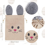 Linen Drawstring Gift Bags with Grey Furry Rabbit Ears 20x26cm 10pcs 3