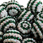 Striped Bubblegum Beads 16-22mm White and Dark Green Rhinestone 5pcs 3