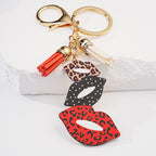 Metal Lip Keychain Vibrant Leopard Polka Dot Tassel 13cm 2
