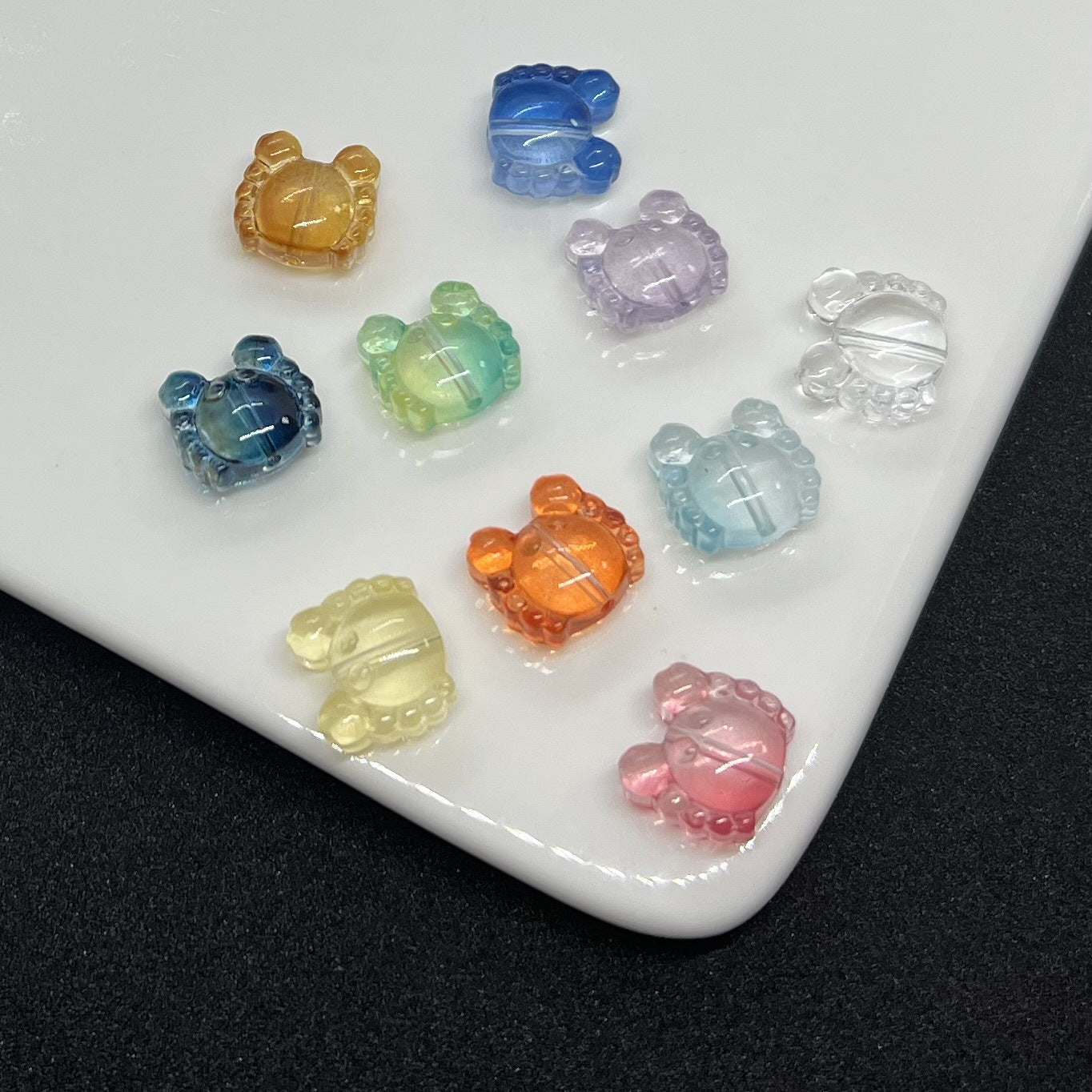 Small Crab Glass Beads 14mm Transparent Assorted Colors 100pcs 12