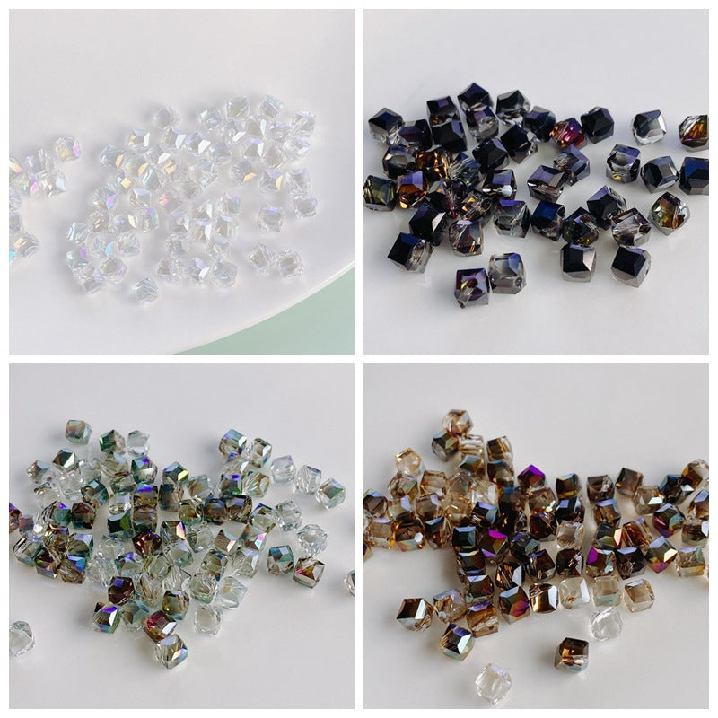 Geometric Square Glass Beads 5mm Transparent Perforated 10pcs 3