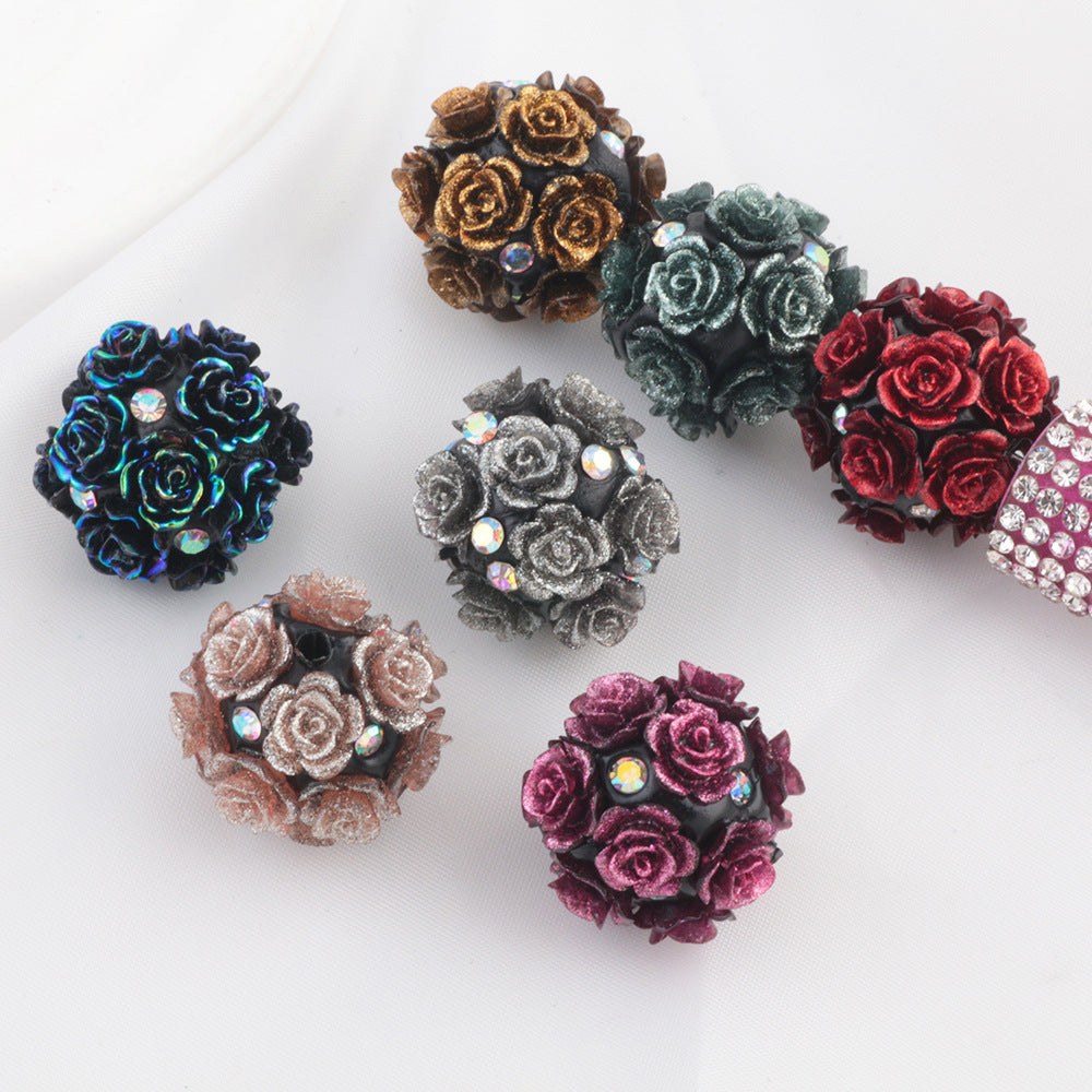 Flower Cluster Clay Beads 20mm Glitter Gothic Rose Bubblegum 10pcs
