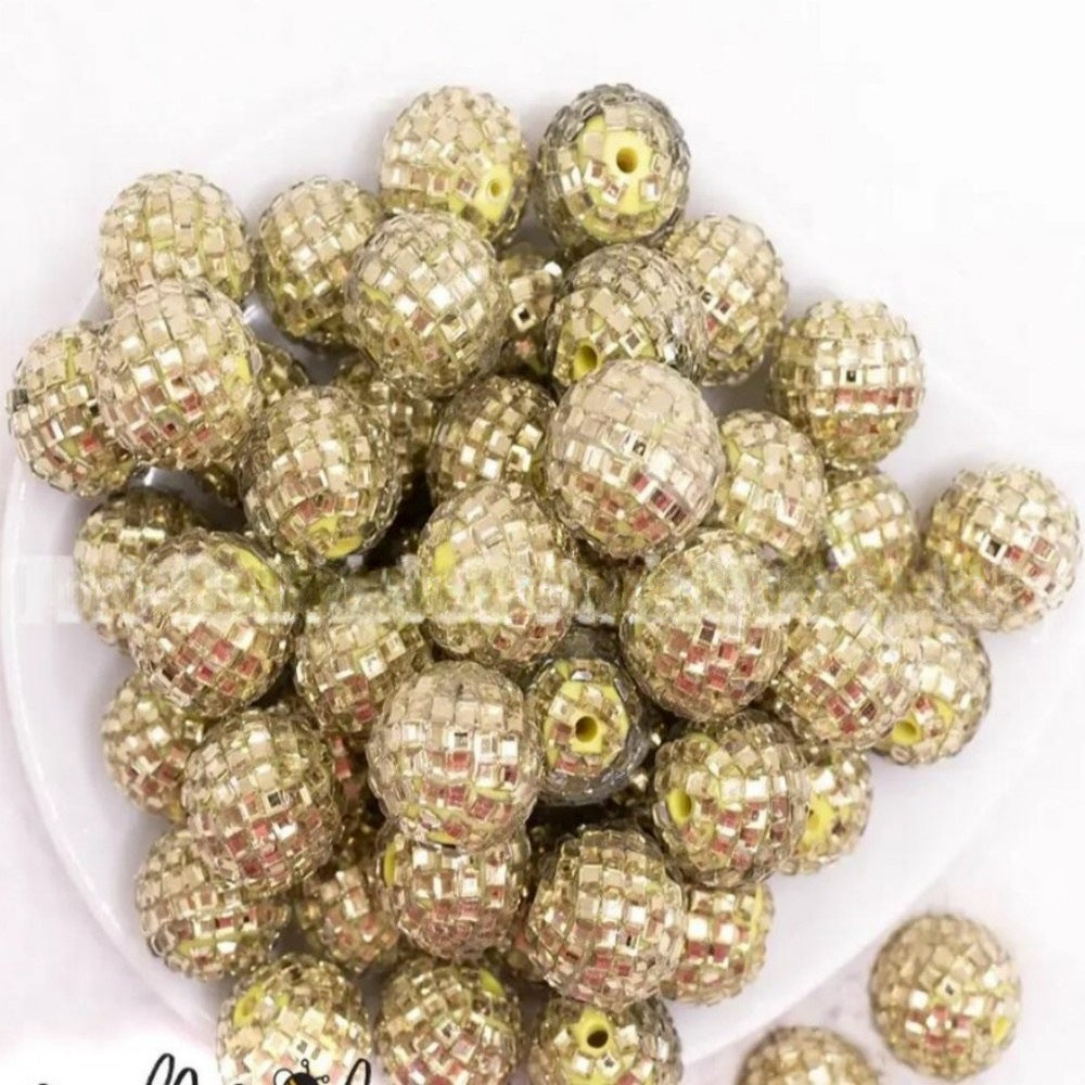 Disco Ball Bubblegum Beads 16mm Gold Chunky Acrylic 5pcs 3