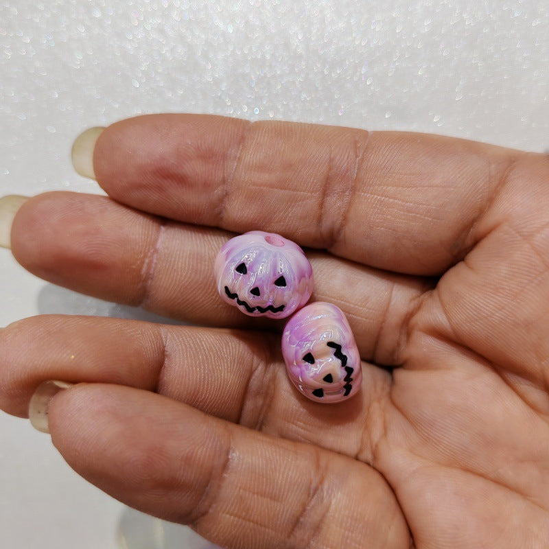 Plating Pumpkin Acrylic Beads 13x16mm Glossy Halloween Face 100pcs 3