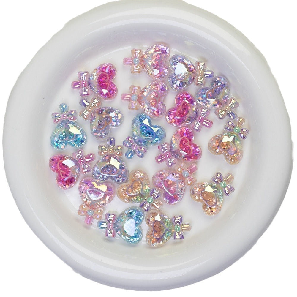 Plating Glitter Faceted Heart Lollipop Resin Beads 23.5x19mm 20pcs 5