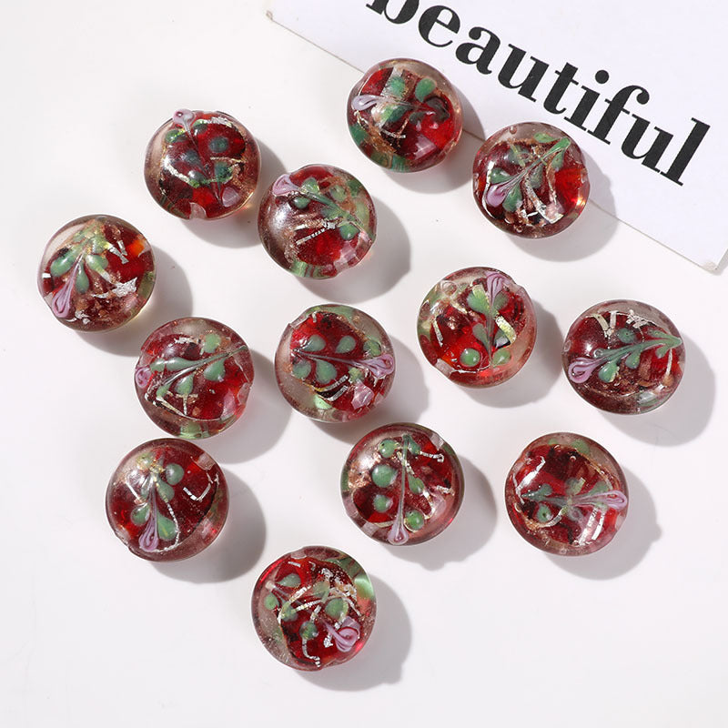 Lampwork Glass Beads Round 20mm Vintage Hand Painted Flower Pattern 10pcs