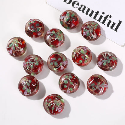 Lampwork Glass Beads Round 20mm Vintage Hand Painted Flower Pattern 10pcs