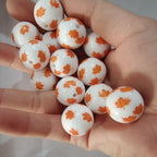 Printed Bubblegum Beads 20mm Orange Maple Leaves Glossy 10pcs 2