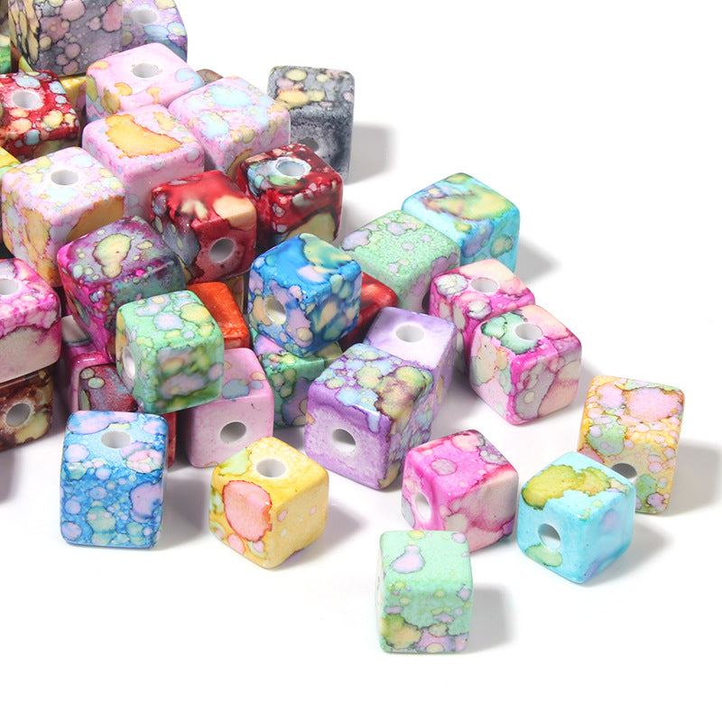 Splash Ink Pattern Acrylic Square Beads 12-14mm Colorful 20pcs