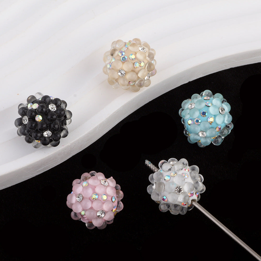 Flower Pattern Rhinestone Bubblegum Beads 15mm Polymer Clay 10pcs 3