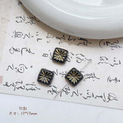 Lampwork Glass Beads Square 17mm Gilded Fireworks Pattern 10pcs 12