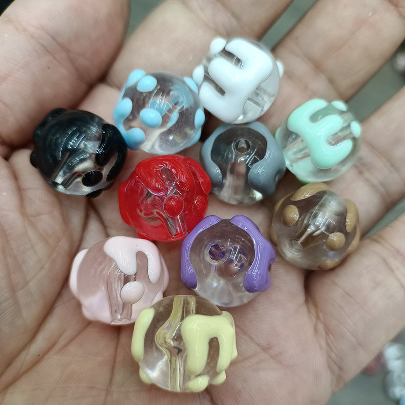 Hand Painted Round Acrylic Beads 16mm Transparent Icing Design 100pcs