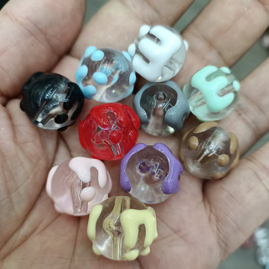 Hand Painted Round Acrylic Beads 16mm Transparent Icing Design 100pcs