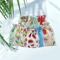 Cotton Linen Drawstring Pouches 10x14cm Animal and Botanical Prints 2pcs