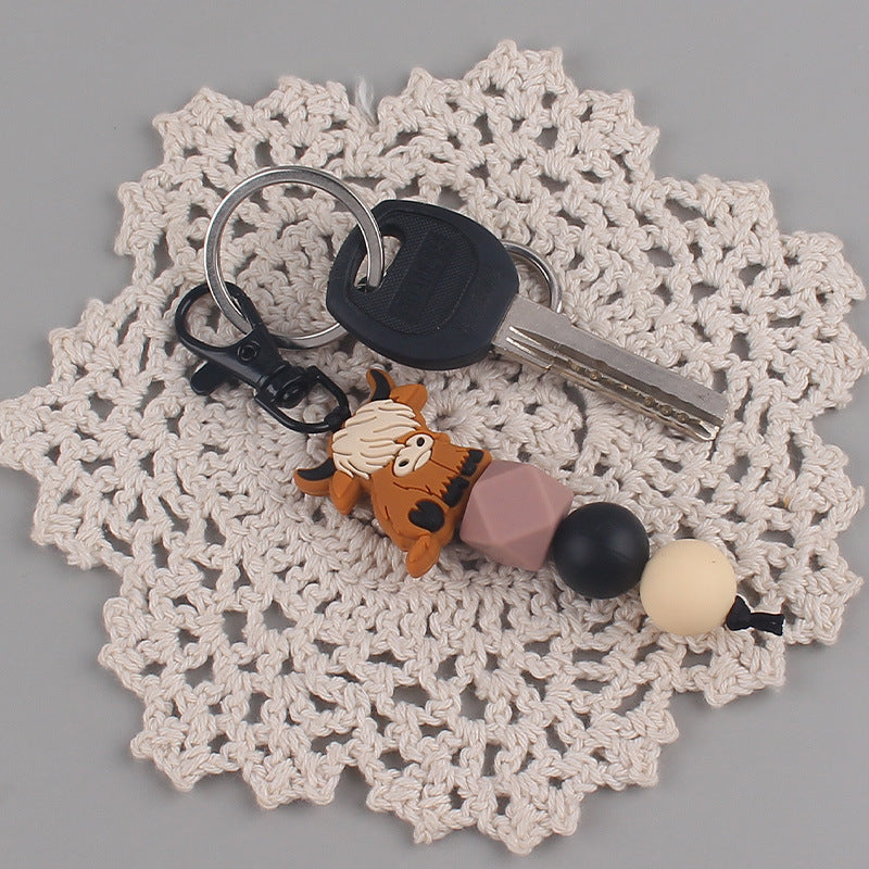 Cartoon Animal Silicone Bead Keychain Elk Yak Goat Design 3