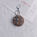 Plaid Pattern PU Leather Round Mirror Keychain Gold Clasp 2pcs 6