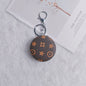 Plaid Pattern PU Leather Round Mirror Keychain Gold Clasp 2pcs 6