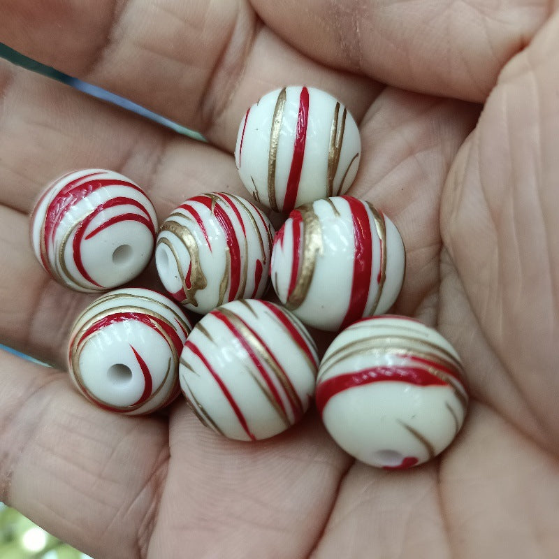 Imitation Ceramic Brushing Acrylic Beads 16mm Colorful Swirl 100pcs 11