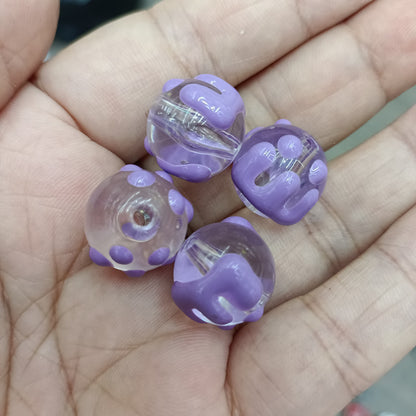 Hand Painted Round Acrylic Beads 16mm Transparent Icing Design 100pcs 7