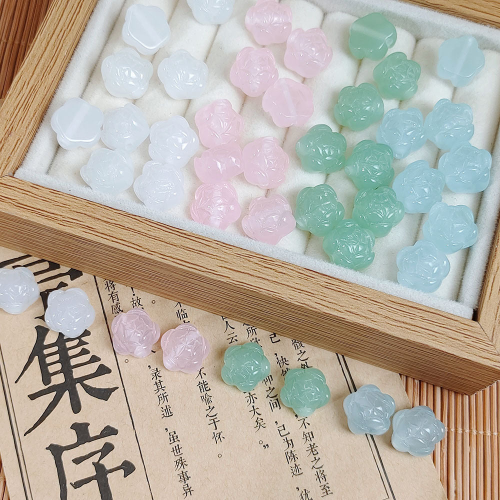 Imitation Jade Five-Petal Resin Beads 12mm Translucent Pastel 10pcs