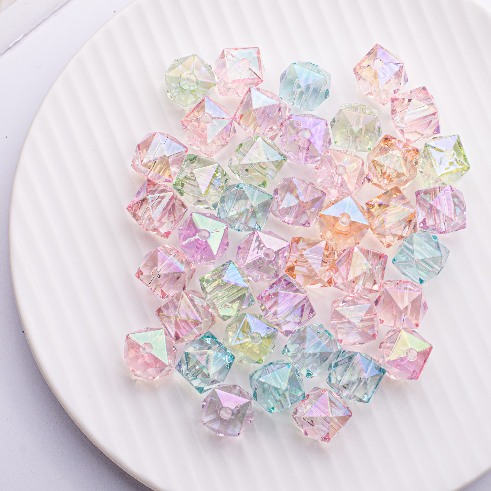 Translucent Angular Faceted Square Acrylic Beads 14mm Pastel Rainbow 100pcs
